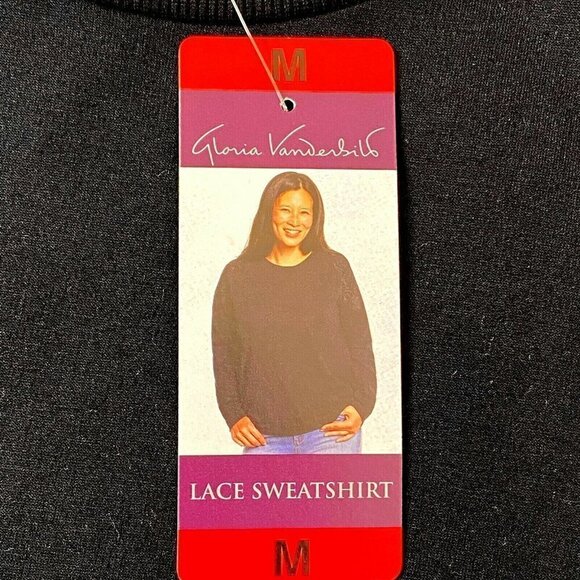 Gloria Vanderbilt Womens size Medium Lace Crewneck Pullover Sweatshirt Top Black - Picture 5 of 9